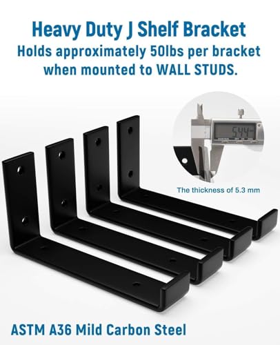 LEOPO 10 inch Shelf Brackets 6-Pack, 1/5" Thick Floating Shelf Bracket - color: black-6 pack, size: 9.25"