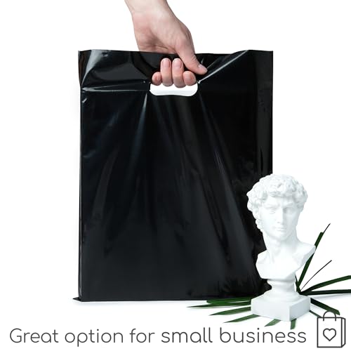 Choice Marts 100 Black Plastic Bags With Handles 12x15 Merchandise Bags - color: Black