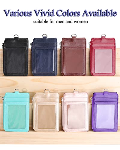 Teskyer Leather ID Badge Holder with Lanyard, Lanyard Wallet, Purple - color: Purple, size: 3.1" x 4.7"