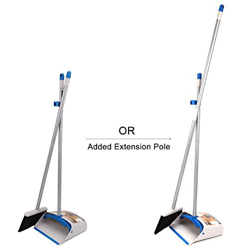 TreeLen Long Handle Broom and Dustpan Set,Upright Dust Pan Combo for Home, Kitchen, Room, Office, Lobby Floor Use Without Bending - color: Blue Broom and Dustpan