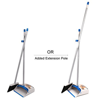 TreeLen Long Handle Broom and Dustpan Set,Upright Dust Pan Combo for Home, Kitchen, Room, Office, Lobby Floor Use Without Bending - color: Blue Broom and Dustpan