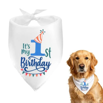 Dog 1st Birthday Boy Bandana Scarf Puppy Scarf First Birthday Scarf for Boy Small Medium Large Pet Dogs One Year Old Bday Party Accessories - color: 1st Boy