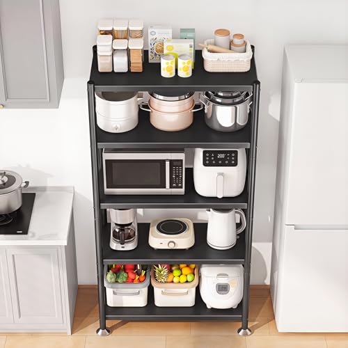 5 Tier Adjustable Storage Shelves, Heavy Duty Metal Storage Rack with Wheels, Shelving Units Utility Shelf for Kitchen, Pantry, Bathroom, Garage, Office Organization and Storage, Black, 13"x24"x59.7" - size: 24"L x 13"W x 59.65"H