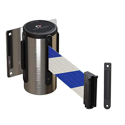 Crowd Control Warehouse Fixed Wall Mount Retractable Belt Barrier, 11 Ft - color: Blue & White Diagonal Stripes, size: Solid Color