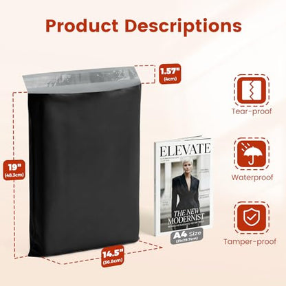 Metronic Poly Mailers 14x19 1000 Pack, Large Bulk Self Seal Shipping Bags - color: Black, size: 14.5x19 1000PC