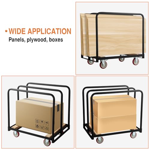 4 Wheel Panel Cart Dolly, Heavy Duty Dolly Cart, 6 Inch Casters, Panel Bars & E Strap Attachment Included, 1,500 Lb Capacity