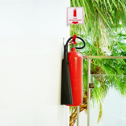 Faittoo Fire Extinguisher Sign, 2 Pack Fire Extinguisher with Down Arrow - 6 x 6 Inches Acrylic Plastic, 2 Pre-Drilled Holes, Includes Matching Screws, Easy To Mount, Use for Home Office/Business
