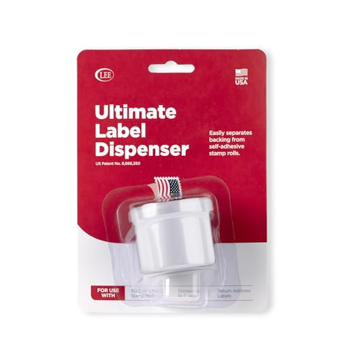 Lee Ultimate Stamp Dispenser – Durable, Reusable Holder for Self-Adhesive Stamps, Address Labels, and Stickers, Fits Rolls up to 1 Inch Wide (White)