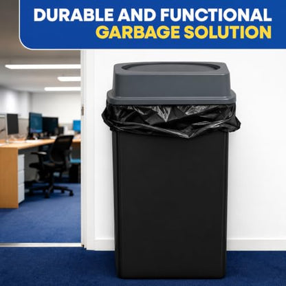 PLASTIC PRINCE 23 Gallon Slim Trash Can with Swing Lid Commercial Rectangular Garbage Can with Drop Shot Lid Waste Bin with Double Flip Top for Restaurant Home Kitchen Office, Black/Gray - style: Black Trash Can with Gray Swing Lid