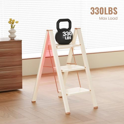 3 Step Ladder, Folding Step Stool with Anti Slip Widened Pedal - size: 3 Step
