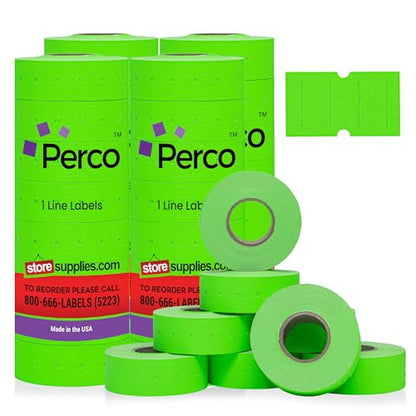 Perco 1-Line Green Blank Price & Date Gun Labels – 32 Rolls, 32,000 Count - color: Fluorescent Green, size: 4 Sleeves