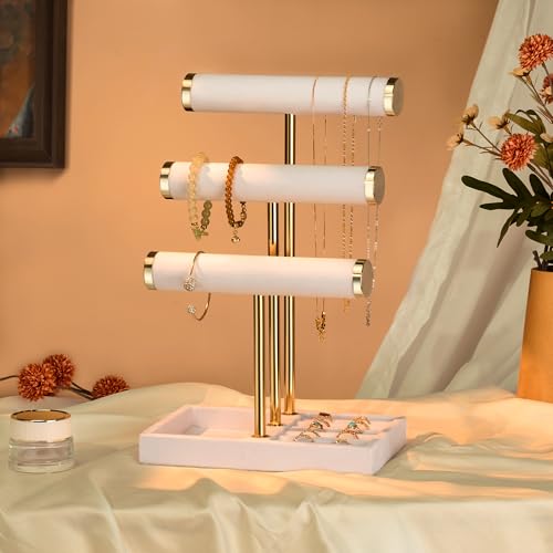Jewelry Organizer Stand Display, 3 Tier Velvet Bracelet Holder, White - color: White, size: Standard