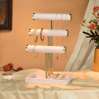 Jewelry Organizer Stand Display, 3 Tier Velvet Bracelet Holder, White - color: White, size: Standard
