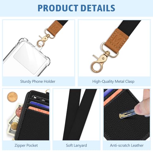 Piefly Black Lanyard Wallet with ID Badge Holder, Small Slim RFID Keychain - color: A-black