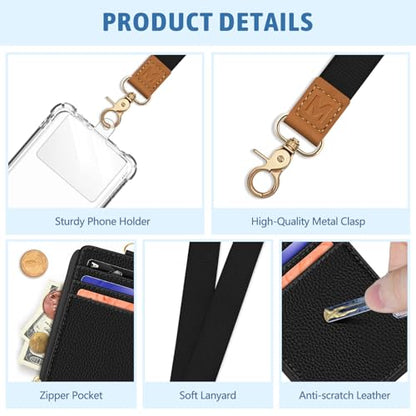 Piefly Black Lanyard Wallet with ID Badge Holder, Small Slim RFID Keychain - color: A-black