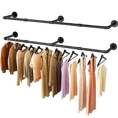 Wall Mounted Clothes Rack, 60in Industrial Pipe Clothing Rack for Hanging Clothes, Heavy Duty Garment Rack Wall, Space-Saving Bar, Multi-Purpose Hanging Rod for Laundry Room, Bedroom, 2 Packs - size: 60.0Inches