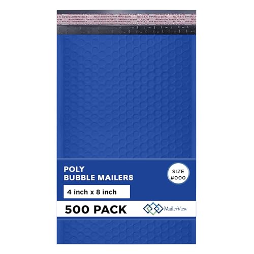 Royal Blue Bubble Mailers 4x8, Poly Padded Envelopes #000, 500 Pack - color: Royal Blue, size: 4"x8" / 500 Pack
