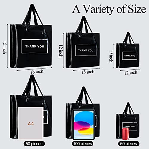 Teling 200 Pcs Thank You Bags with Handle for Business, Black - color: Black