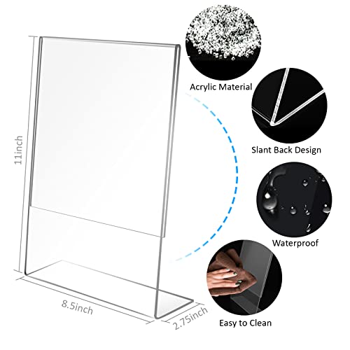 8.5x11 Inches Acrylic Sign Slant Back Holder, Plastic Display Stand,Brochure Holder, Table Top Sign Holder For Office, Home, Store, Restaurant (4pack)