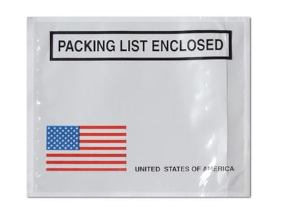 PSBM Bulk 1000 Pack 4 1/2" x 5 1/2" Back Loading Packing List Envelopes, Self-Adhesive USA Panel for E-Commerce Orders - size: 4.5 Inch x 5.5 Inch USA / Back Side Load