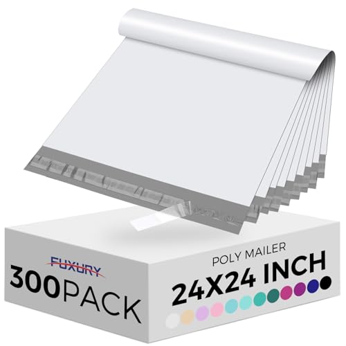Fuxury 300Pcs Large Poly Mailers 24x24, Bulk Shipping Bags for Cloths White - color: White, size: 24x24" 300pcs