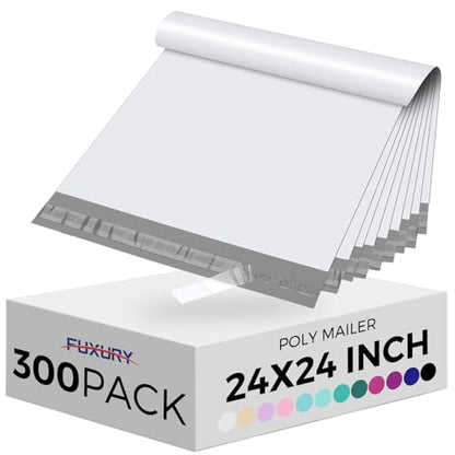 Fuxury 300Pcs Large Poly Mailers 24x24, Bulk Shipping Bags for Cloths White - color: White, size: 24x24" 300pcs