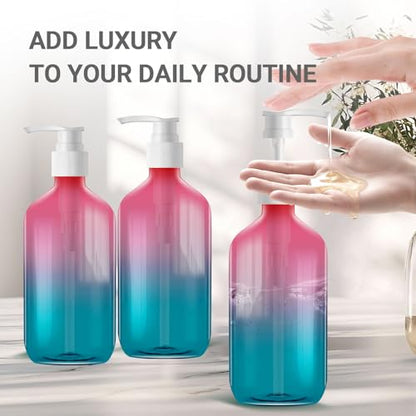 Empty Plastic Bottles with Pump Dispenser, 500ml Gradient Bottle, 3 Pack - color: Gradient, size: 3 Pack
