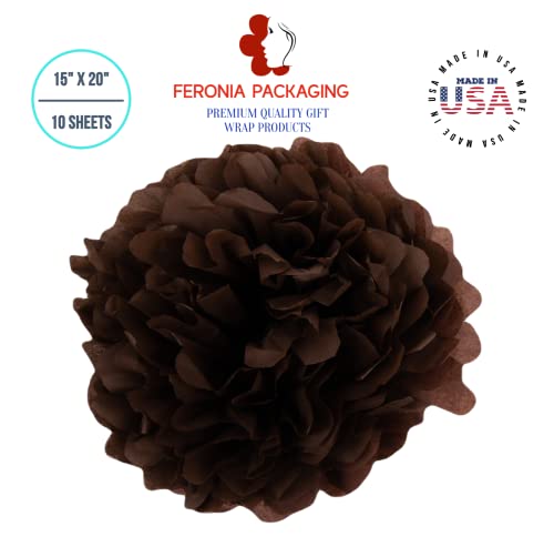 Chocolate Tissue Paper Squares, Bulk 10 Sheets, Premium Gift Wrap and Art Supplies for Birthdays, Holidays, or Presents by Feronia packaging, Large 15 Inch x 20 Inch Made in USA - color: Chocolate