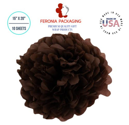 Chocolate Tissue Paper Squares, Bulk 10 Sheets, Premium Gift Wrap and Art Supplies for Birthdays, Holidays, or Presents by Feronia packaging, Large 15 Inch x 20 Inch Made in USA - color: Chocolate