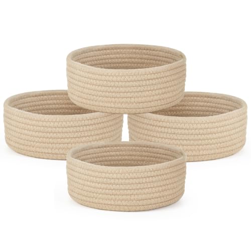 Dahey Set of 4 Mini Woven Baskets, Small Gift Baskets for Organizing, Beige - color: Beige, size: 8.66"W x 3.15"H