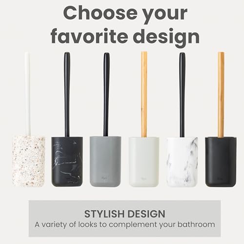 Vigar Zense Toilet Brush and Holder Set, Polyresin Stone, Black Marble - color: Black Marble