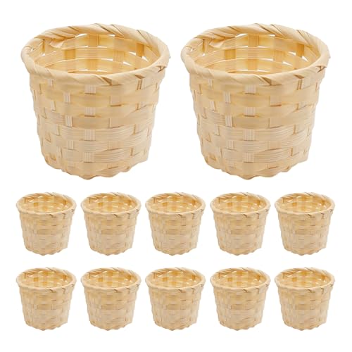 MDEOOSKY 12pcs Mini Woven Bamboo Basket Desktop Clutter Little Baskets Organiser 2.2 x 2.9Inch Small Wicker Baskets for Home Office Table Party Favors Crafts Decoration