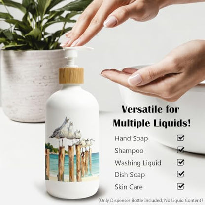 Coastal Beach Seagull Glass Soap Dispenser with Pump - color: Seagull