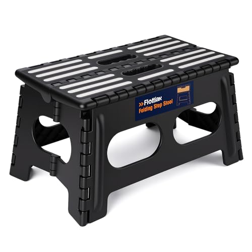 Flottian 9" Folding Step Stool for Adults and Kids 15-Inch Extra Wide Stool Holds Up to 300 lbs,Non-Slip Folding Stools with Handle,Compact Plastic Foldable Step Stool for Bathroom,Kitchen,ect,Black - size: 9 Inch