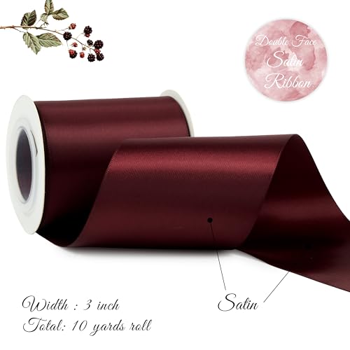 Burgundy Double-Faced Satin Ribbon, 3 Inch x 10 Yards - color: Burgundy