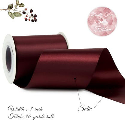 Burgundy Double-Faced Satin Ribbon, 3 Inch x 10 Yards - color: Burgundy