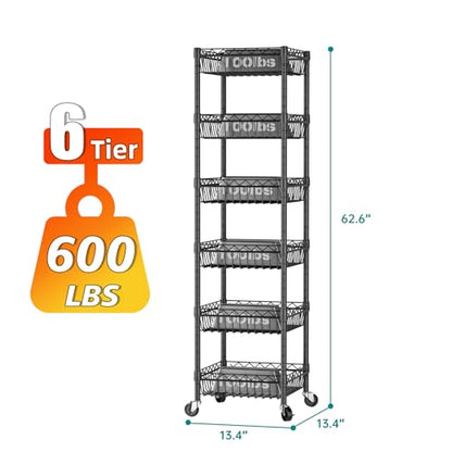 SINGAYE 6 Tier Shelf Wire Shelving Adjustable Storage Shelves Basket Rack - color: Black, size: 6-Tier[13.5"Dx13.5"Wx63"H]
