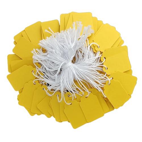 300 Pcs 1.38x0.87 Inches Yellow Blank Jewelry Price Tags with String Attached Retail Paper Gift and Sale Hang Tag Handwritten Price Display Lables for Pricing Clothes Necklace & Merchandise - color: Yellow, size: 1.38x0.87 inches-300P