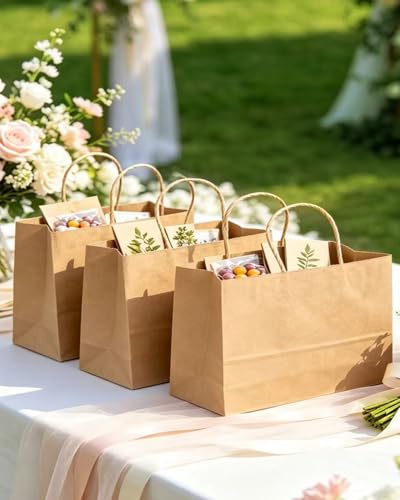 qiqee 13"x4.5"x10" Large Gift Bag with Handles Bulk 100PCS Gift Paper Bags Brown Bags Multiple Uses (Wide Large) - size: Wide Large - 100 Packs