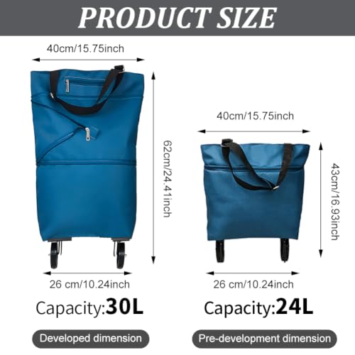Collapsible Shopping Cart with 360° Swivel Wheels, Reusable Foldable Tote Grocery Cart for Travel Camping and Home - color: Lake Blue