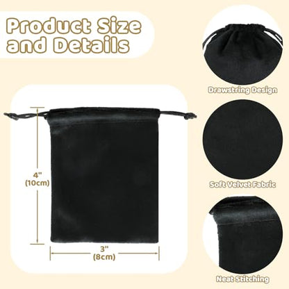 Tapleap 12Pcs Small Jewelry Bags, 3x4” Black Velvet Drawstring Coin Pouch - color: Black, size: 3x4in