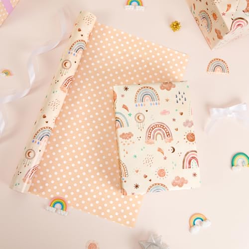 WERNNSAI Rainbow Wrapping Paper 17 In x 33 Ft Boho Baby Shower Wrap Paper - color: Boho Rainbow