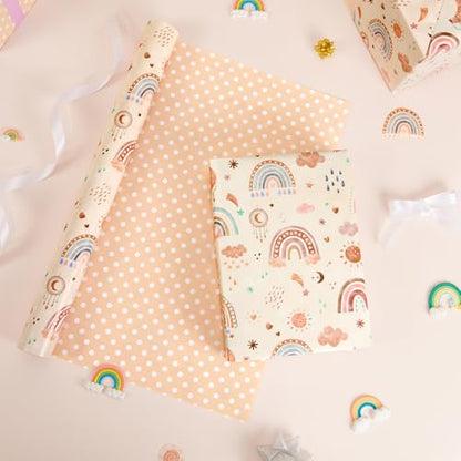 WERNNSAI Rainbow Wrapping Paper 17 In x 33 Ft Boho Baby Shower Wrap Paper - color: Boho Rainbow