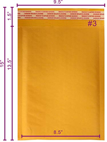 Yens Kraft Bubble Mailers 8.5x14.5 100 Pack Usable Space 8.5x13.5 KF#3-100 - size: KF#3(8.5X13.5 in)-100pcs