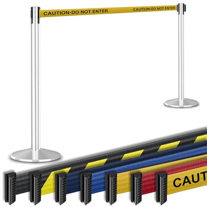 Commercial-Grade Stanchion 2-Pack by Visiontron – RETRACTA-Belt Prime (Model P100PS1) 10’ Retractable Belt Barrier - Heavy Base Crowd Control Barrier (Polished Stainless Steel w/Caution Belt) - color: Polished Stainless STL w/Caution Do Not Enter Belt