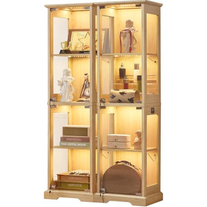 LELELINKY Farmhouse Narrow Glass Display Cabinet with Doors Set of 2 - color: Natural, size: 2 Pack