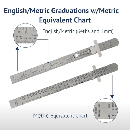 PEC Tools 6" Metal Pocket Rule, Inch & mm, Metric Equivalent Chart on Back - color: Metric Equivalent Chart, size: 1