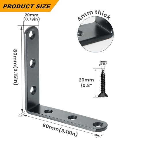 Alise 4Pcs Floating Shelf Brackets, Black Heavy Duty L Bracket for Shelves - color: Black, size: (4P) 3.2x3.2x0.8 inch