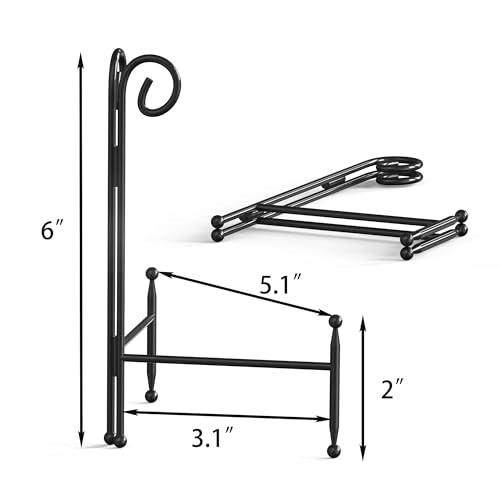 Display Stand for Plate, Foldable Metal Plate Stand for Table, Decorative Easel Holder for Picture Frames, Photos, Wedding Cards, Sign Posters, Cavas, 6-inch Black