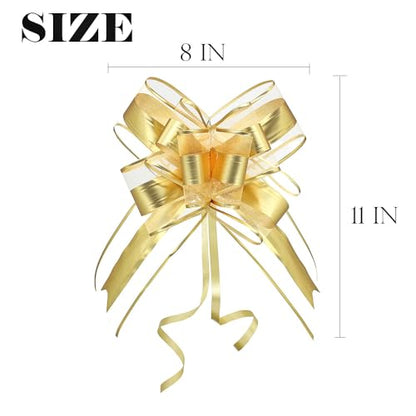 WEWILUCK Large Gold Pull Bows for Gift Wrapping, 8 Inch, 10 Pack, Gifts - color: Glossy-Gold, size: 8 Inch - 10 Pack